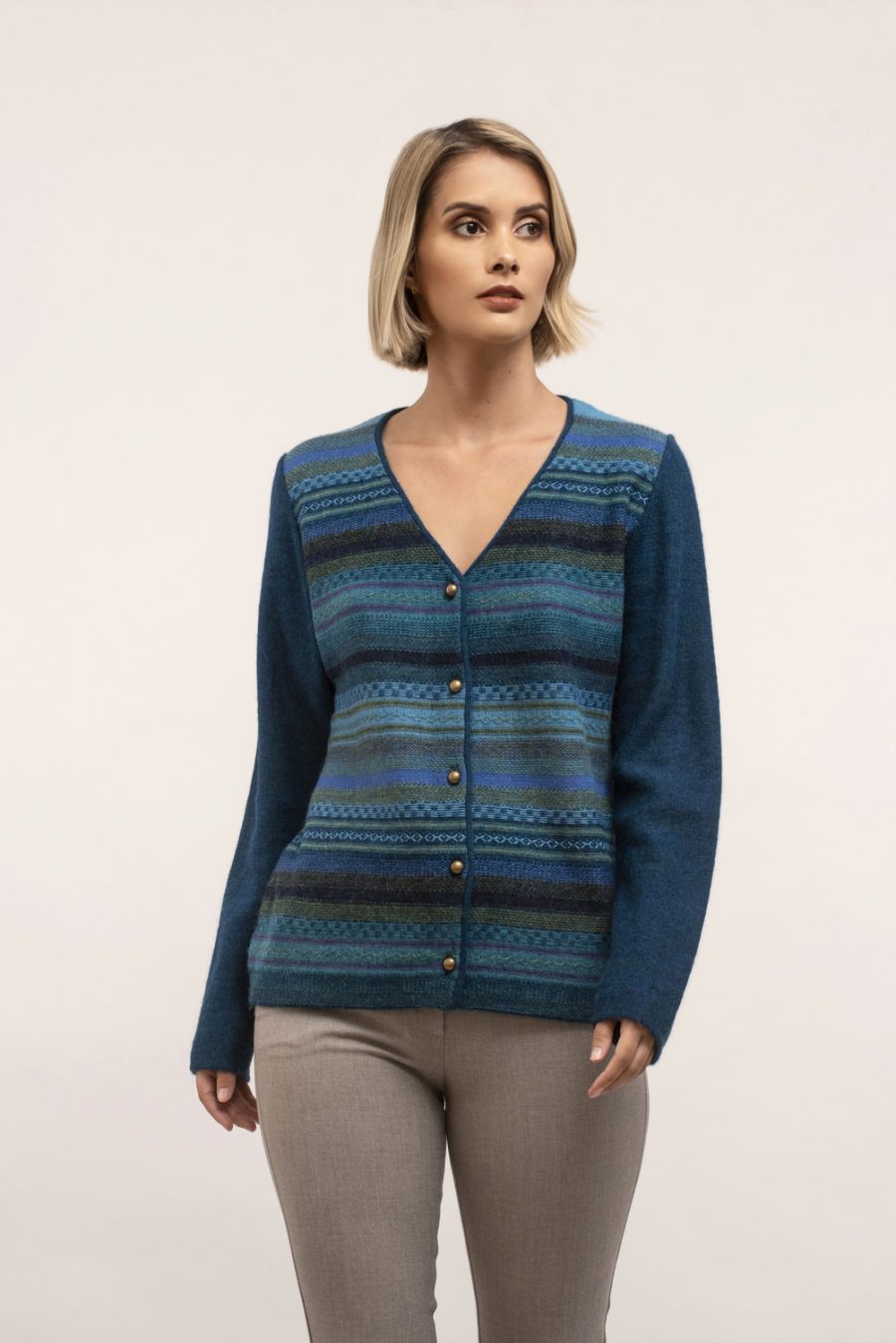 Cardigan Rústico Manga Color Entero Turquesa