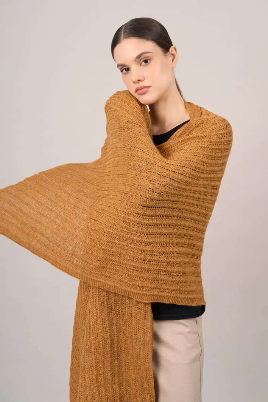 Thais Mustard Openwork Shawl