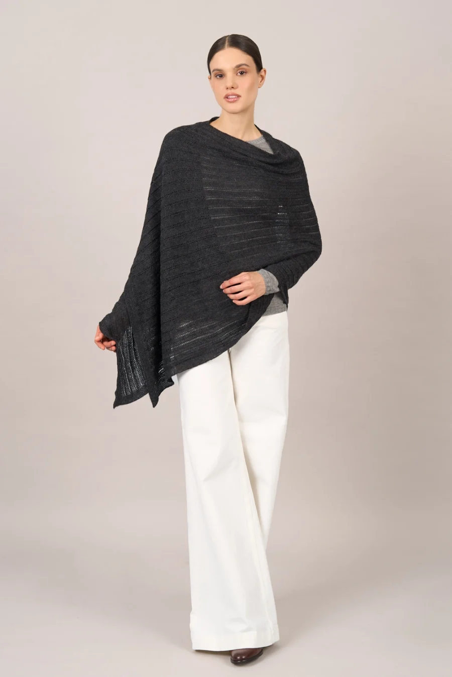 Thais Charcoal Openwork Shawl