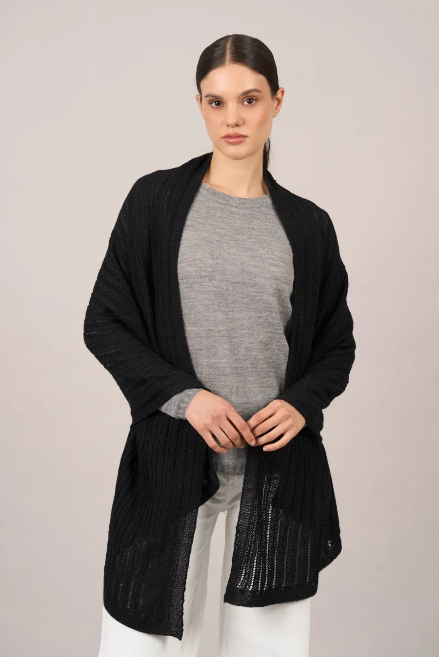 Thais Black Openwork Shawl